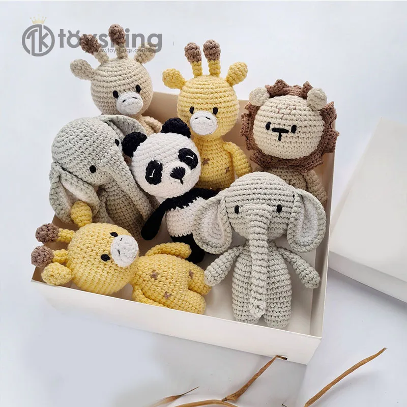 TK Safari Stuffed Baby Toy, Crochet Giraffe Lion Elephant Panda Baby First Birthday Gift, Yarn Knitted Animals Infant Toys