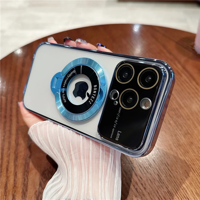 Auto Focus case with Big View Camera Lens Magnetic for iphone 15 Pro and Pro Max Metal case