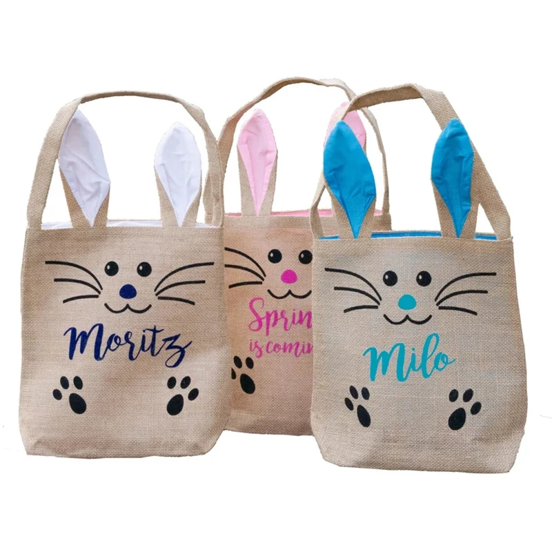 Personalized Blue Bunny Ears Tote Bag
