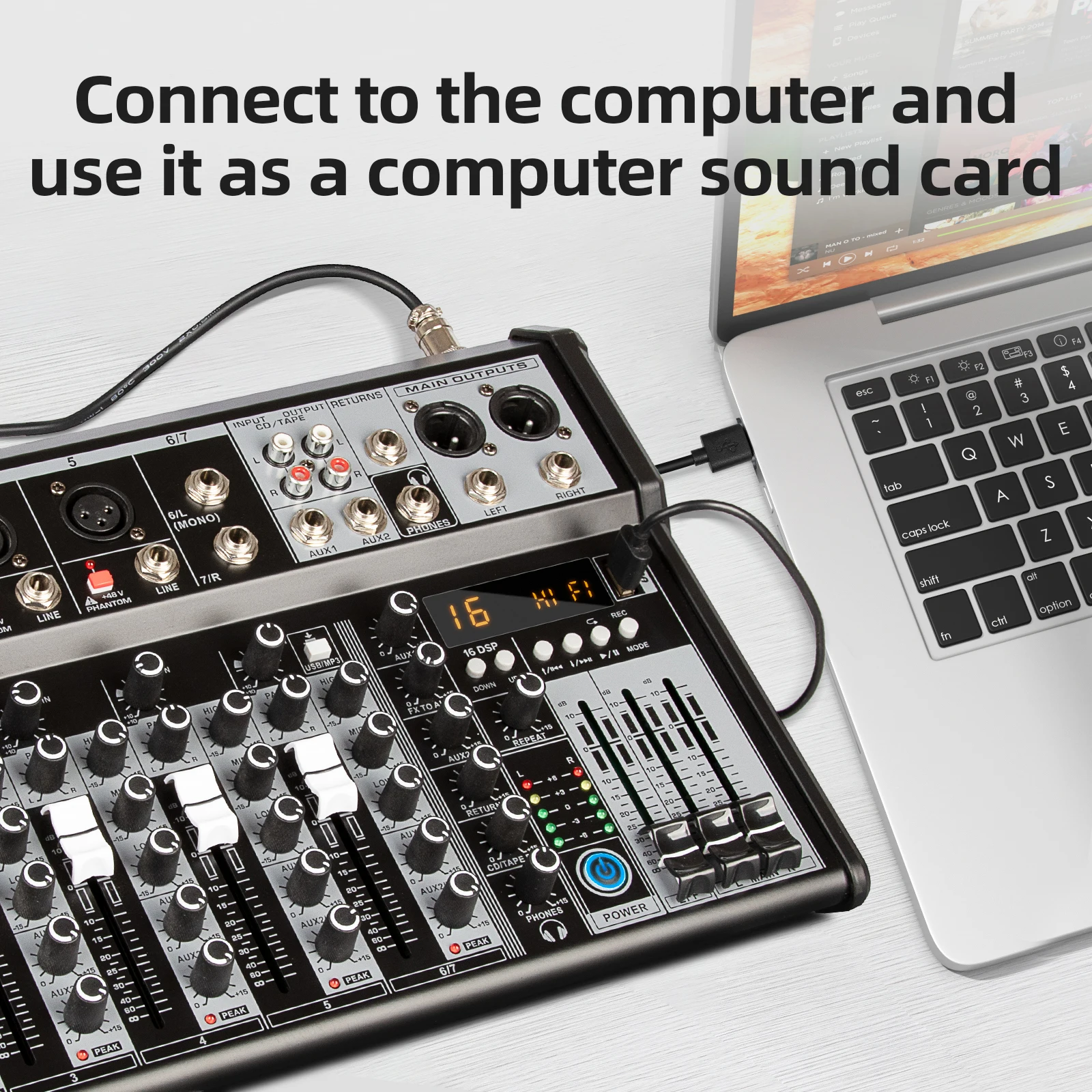 KA6 Digital Blue Tooth Professional Audio Mixer 7 Channels Audio Mixer Console 16 DPS Effects USB Audio Mixer 48v