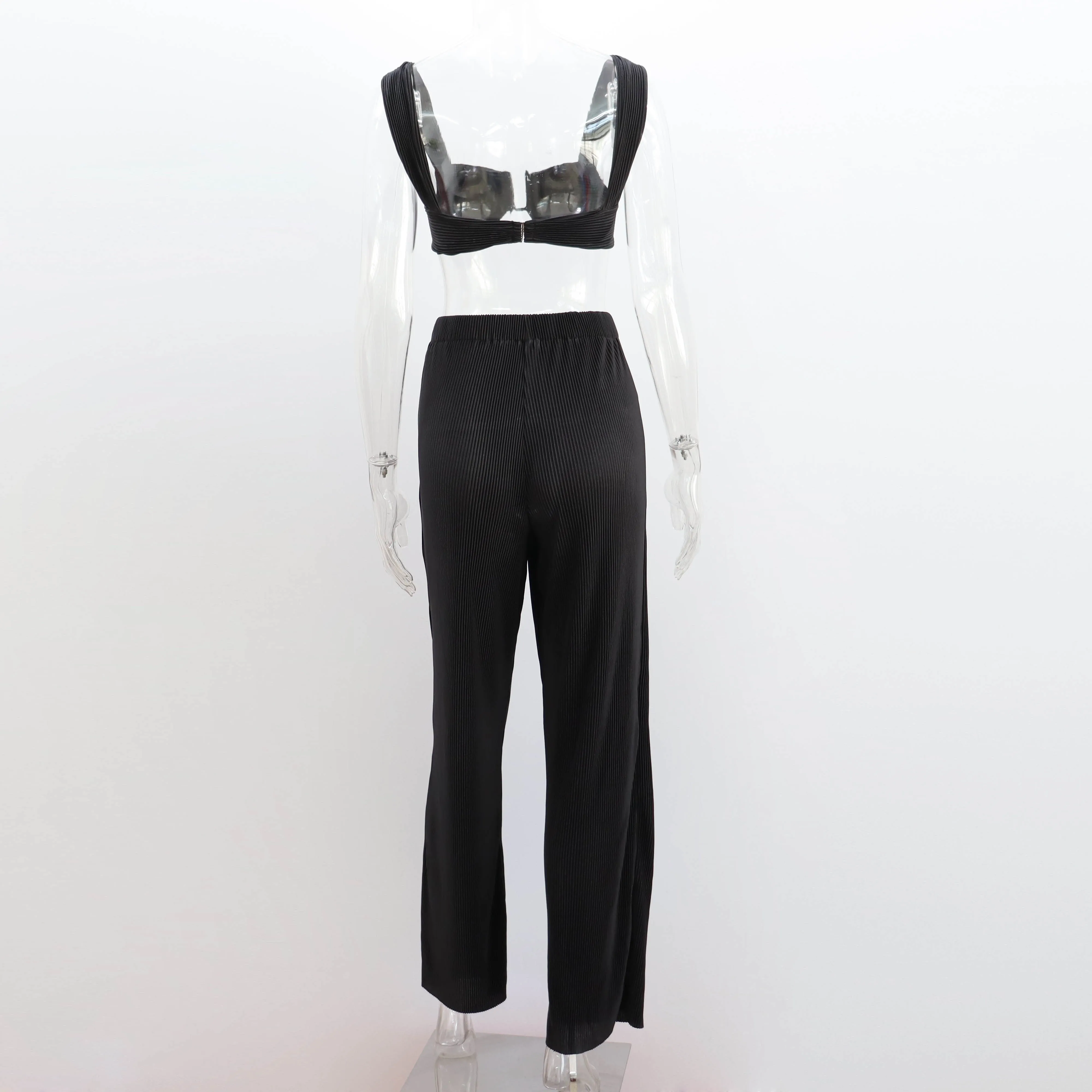 Women Clothing Two Piece Sets Summer 2023 New Arrivals Lemon Pleated Sexy Bra Top Pants 2 Piece 4797