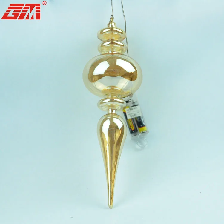 Wholesale Glass Christmas Finial Ornament Antiqued Gold Glass Drop Hanging Ornament With LED light