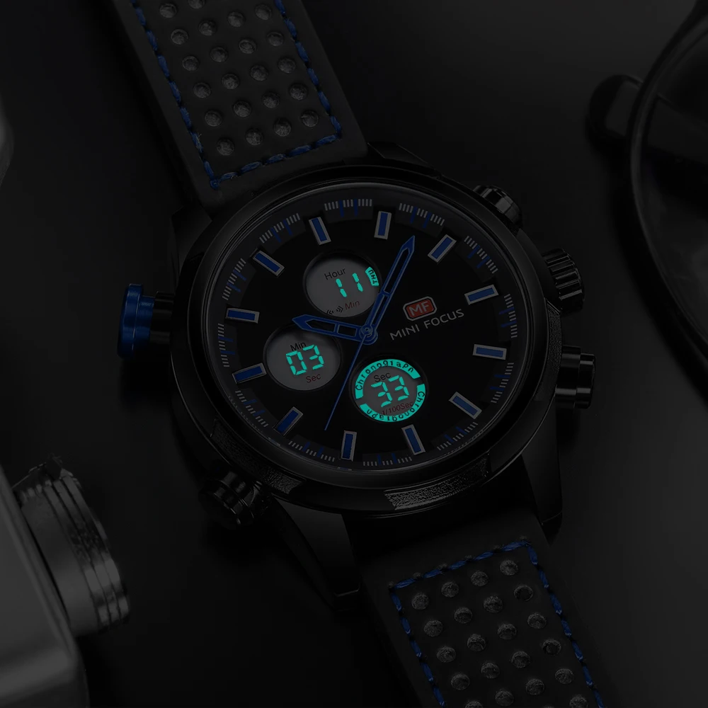 2021 New Mini Focus MF0066G Unique Design 3 ATM Water Resist  Quartz or Electronic Movement Digital Sports Mens Quartz Watches