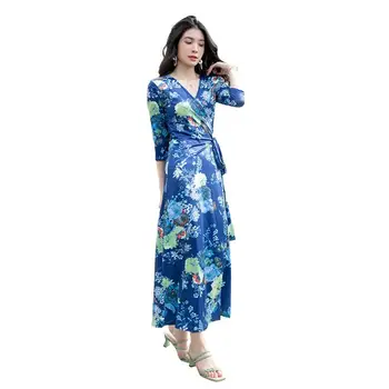 Wholesale Hotest Summer Holiday V-Neck Women Dress Party Beach High Waist Wrap Cover Up Dress Robe D Ete Plage