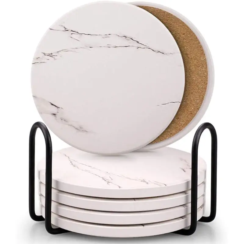 Custom Printing Absorbent Coasters Set Ceramic Drink Coaster with Holder for Kinds of Cups Place Mats and Coffee Table