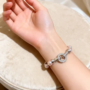 Custom Lassic Fashion Elegant Pearl Bracelet Beaded String Copper Bracelets Wedding Zircon Jewelry Jewellery for Ladies Woman