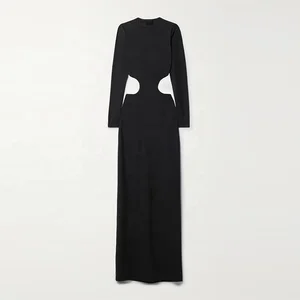 Clothing Manufacturer Custom Spring Autumn Black Crew Neck Long Sleeve Elegant Casual Women Midi Bodycon Dress