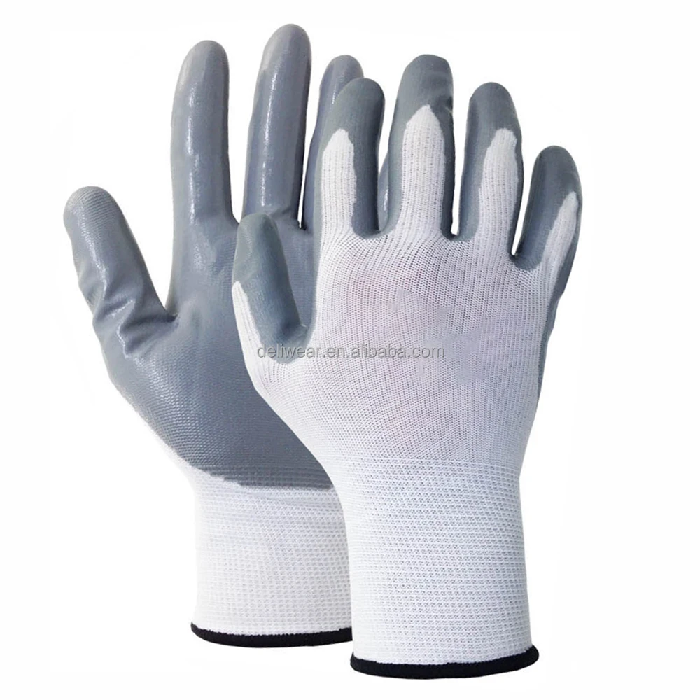 涂层油湿抓地力工作手套男子橡胶丁腈手掌蘸安全手套女性机械师施工