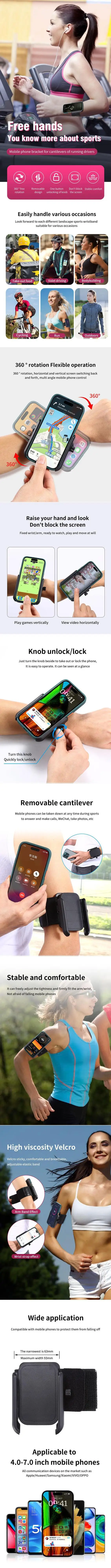 Support de t&eacute;l&eacute;phone pour le sport en salle de sport et en course &agrave; pied, bras de brassard rotatif &agrave; 360&deg;, fixation magn&eacute;tique pour t&eacute;l&eacute;phone portable, support de t&eacute;l&eacute;phone pour poignet