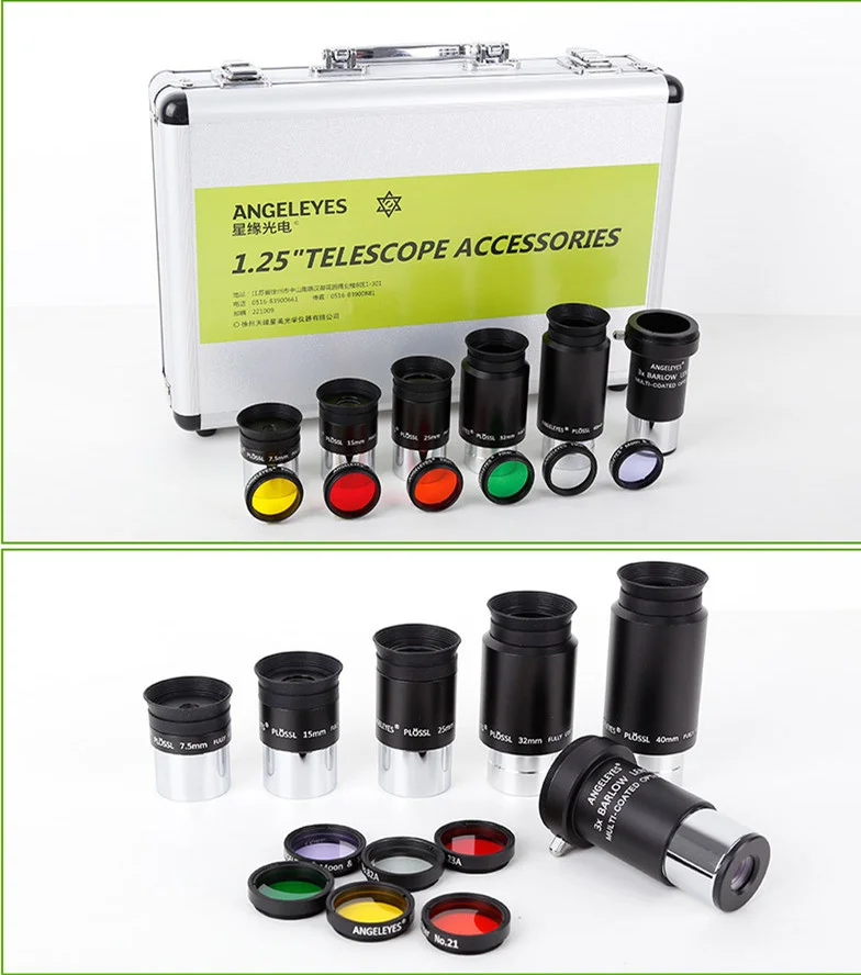 Kit D'oculaires Et Accessoires Pour Télescope – Plossl 1,25'' – Filtres Couleur – Barlow