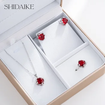 Luxurious Women's Gold Plated Copper Necklace Earrings Rings Set Colorful Diamond Zircon Fashion for Christmas Gifts