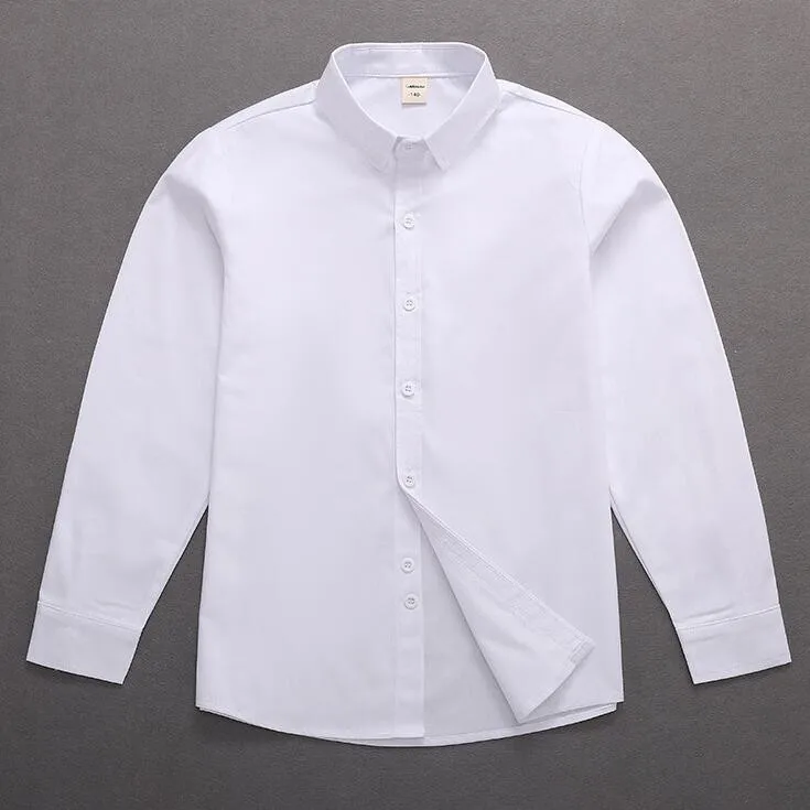 Uniformes escolares de manga larga, camisa blanca de alta calidad
