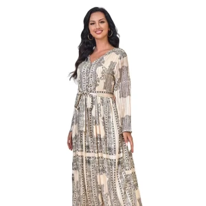 New Middle Eastern Muslim Women Long Sleeve Robe Printed Abaya Elegant Elegant Fashion Dress