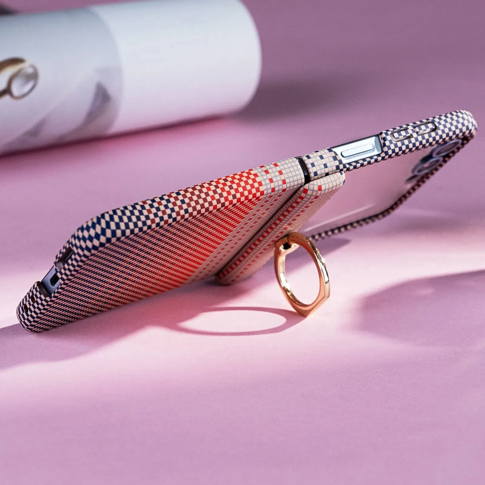 product for customized carbon fiber business design plastic ring holder lightweight shockproof foldable phone case for-3