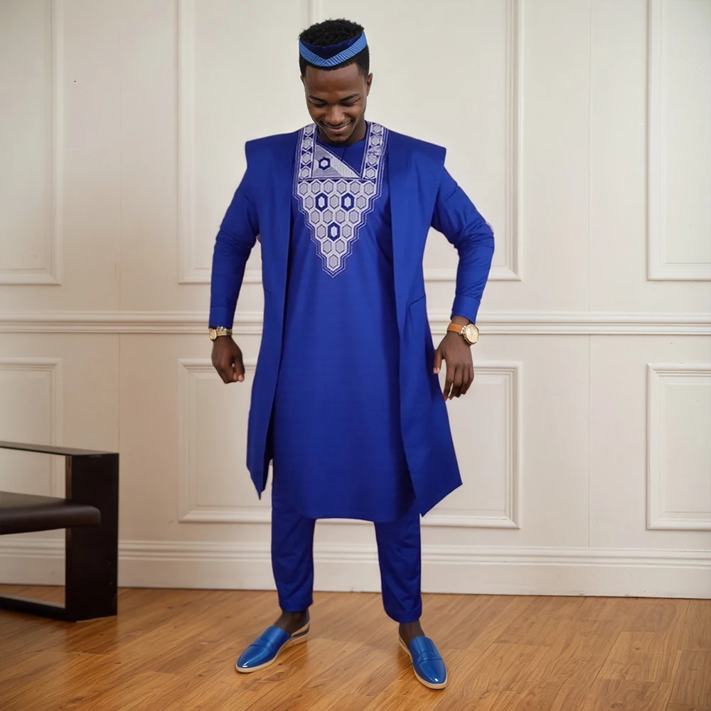 H & D PH10613 Latest New African Men Dashiki Embroidery 3 Pieces
