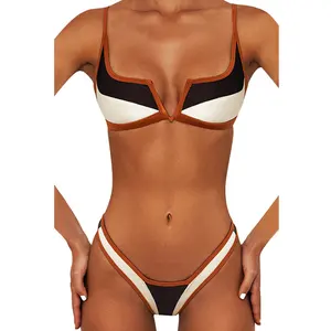 Women's Sexy 2-Piece Bikini Set Eco-Friendly Breathable Spandex/Polyester Printed Block Color Micro Thong Beachwear