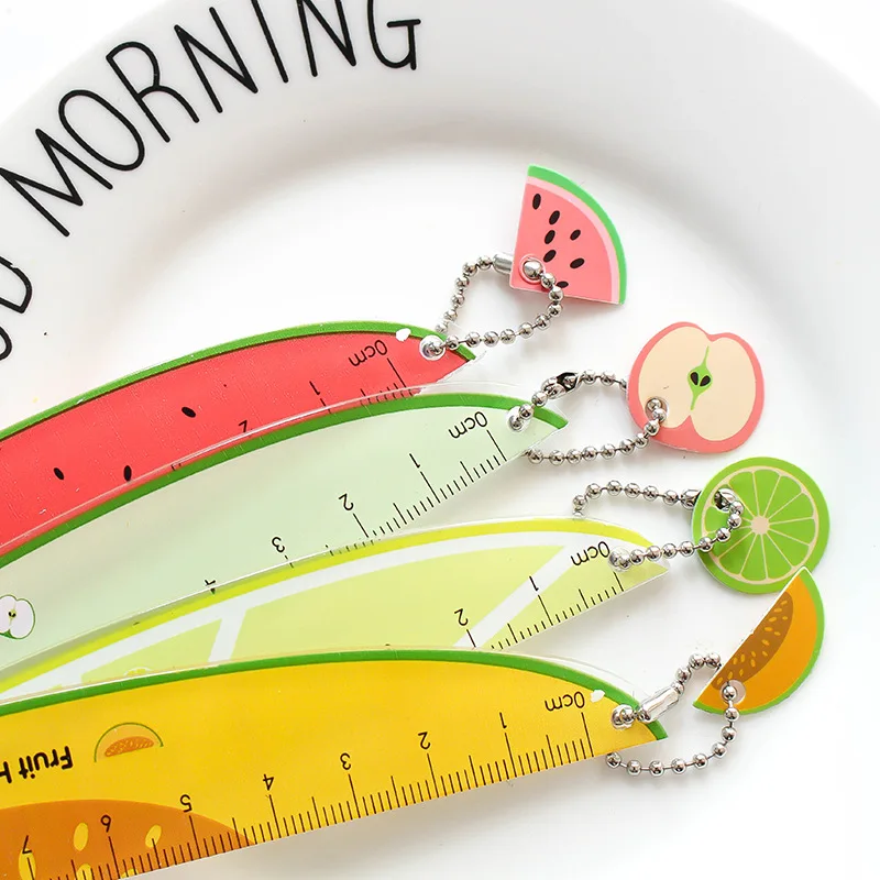 Подвеска-закладка линейка мультяшная с фруктами креативная деревянная 15 см