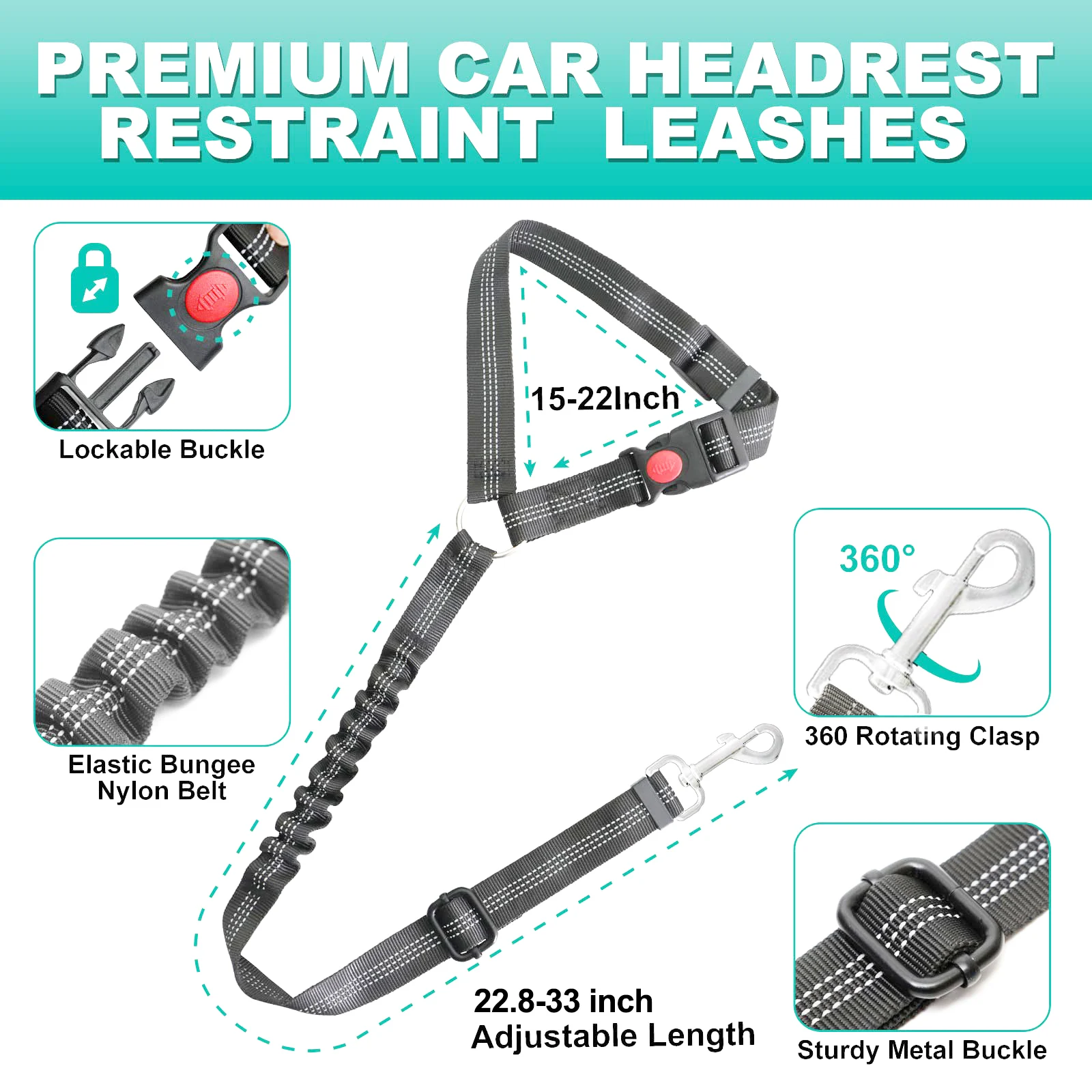 Verstellbarer Hundesicherheitsgurt Fürs Auto - Mit Kopfstütze Für Kleine & Mittlere Hunde