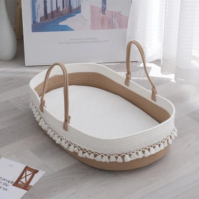 Tassel Decorated Cotton Rope Woven Cradle Kindergarten Nap Basket Storage Bins Cross-Border Sale Baby Sleeping Basket