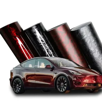1.52*18m Glossy Red/Sliver/Black Forged Carbon Fiber Wrap Vinyl Film Car Color Changing Wraps