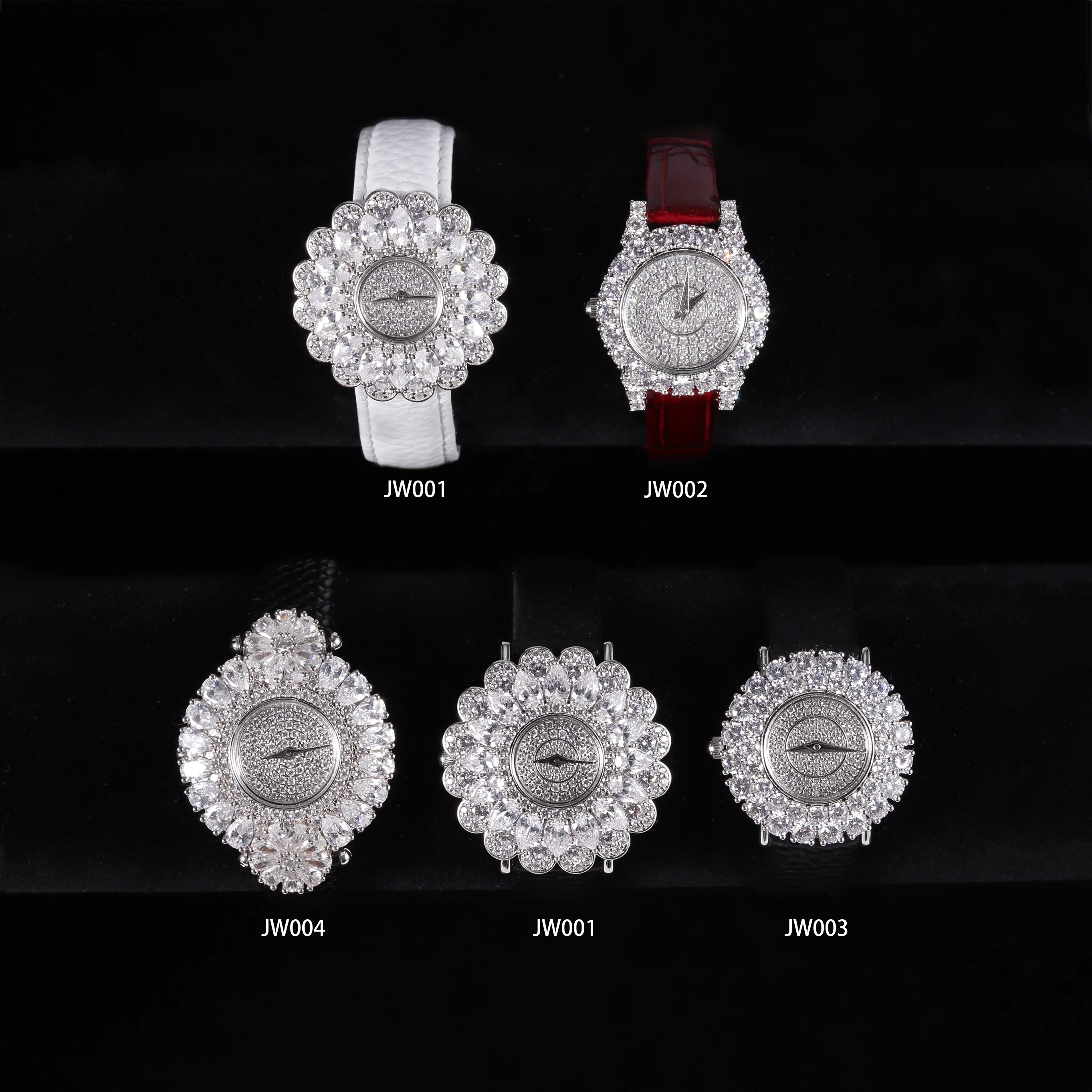 JW Abiding Custom Daily Life Use Cubic Zirconia Moissanite Diamond Iced Out Stainless Steel Quartz Leather Band Watches