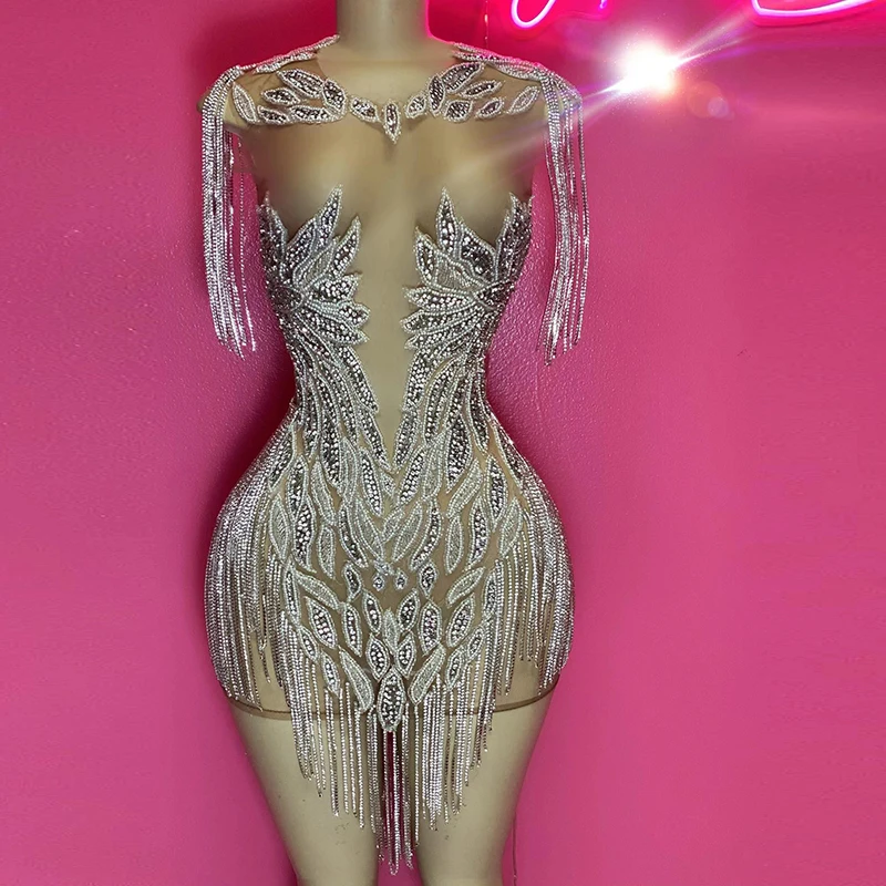 strapless open back dress Beaded Short Fringe Party Dress with V-Back