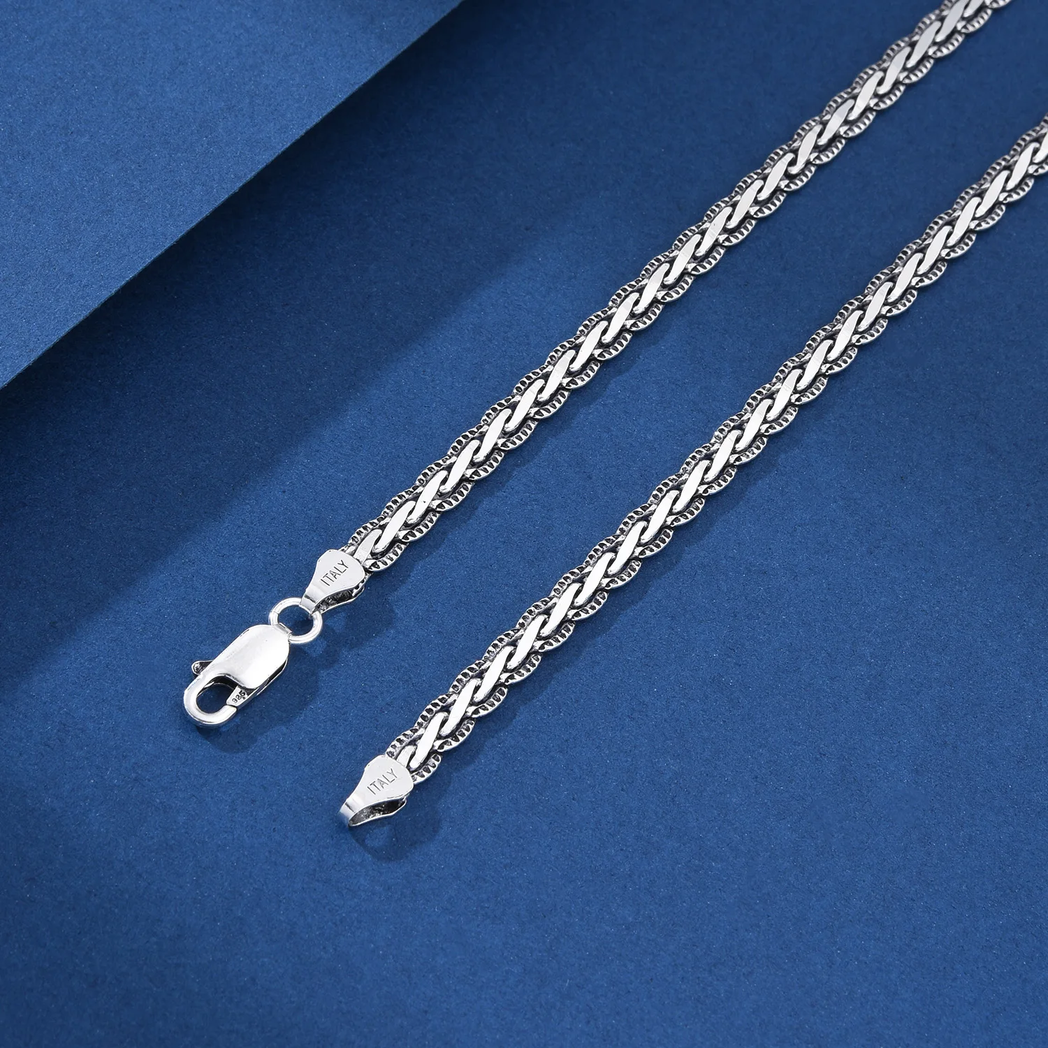 925 Sterling Silver 4mm Twisted Rope Flat Snake Cuban Link Lobster