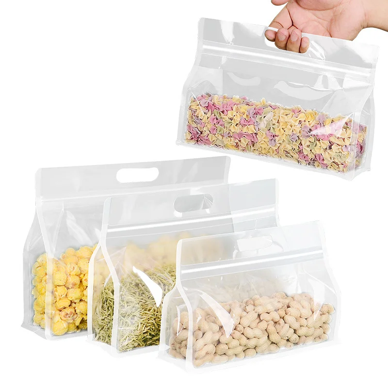 Horizontal octagonal sealed transparent self sealing tote bag, plastic leisure food dry goods hand-held packaging bag