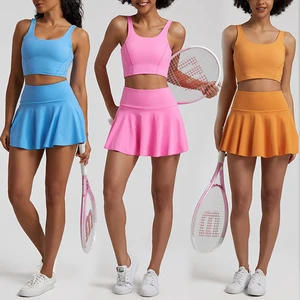 Custom Women's Breathable Elasticity Golf Skirts Workout Bra Sets Quick Dry 4-Way Stretch Sportswear Gym Fitness Yoga Tennis