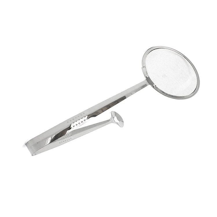 2 In 1 Stainless Steel Kitchen Deep Frying Tongs With Strainer Oil
