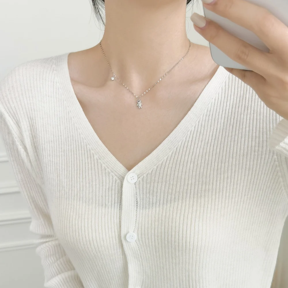 KAKODIY Cute Cute Design Charm 925 Sterling Silver Chain 5A Cubic Zirconia Bear Animal Pendant Necklace OEM ODM Jewelry detail 2