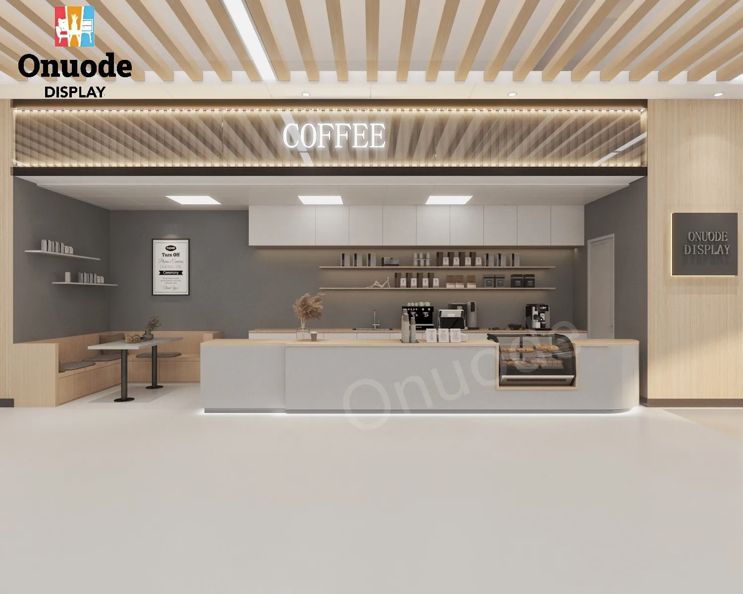 Modern Design Wooden Bakery Shop Furniture Coffee Shop Interior Design with Bubble Tea Counter Display Dessert Bar Showcase