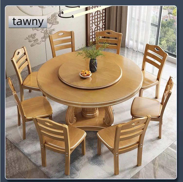 Round Dining Table and Chair Combination Seat Solid Wood - Main Image