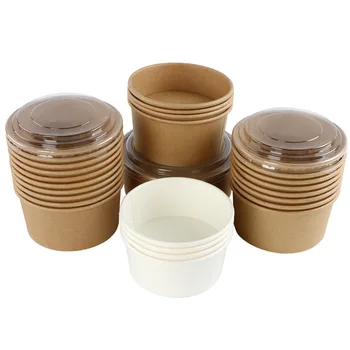 1000 ML Brown Kraft Paper Bowl Take Away Food Packaging Container Soup Bowl Salad Disposable With lids