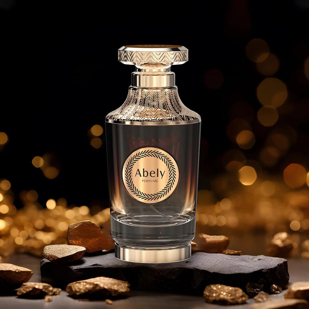 Abely 100ml Luxury Empty Perfume Bottles Custom Glass with Unique Design & Pump Sprayer Luxury Fragrance Bottle Carton Packing