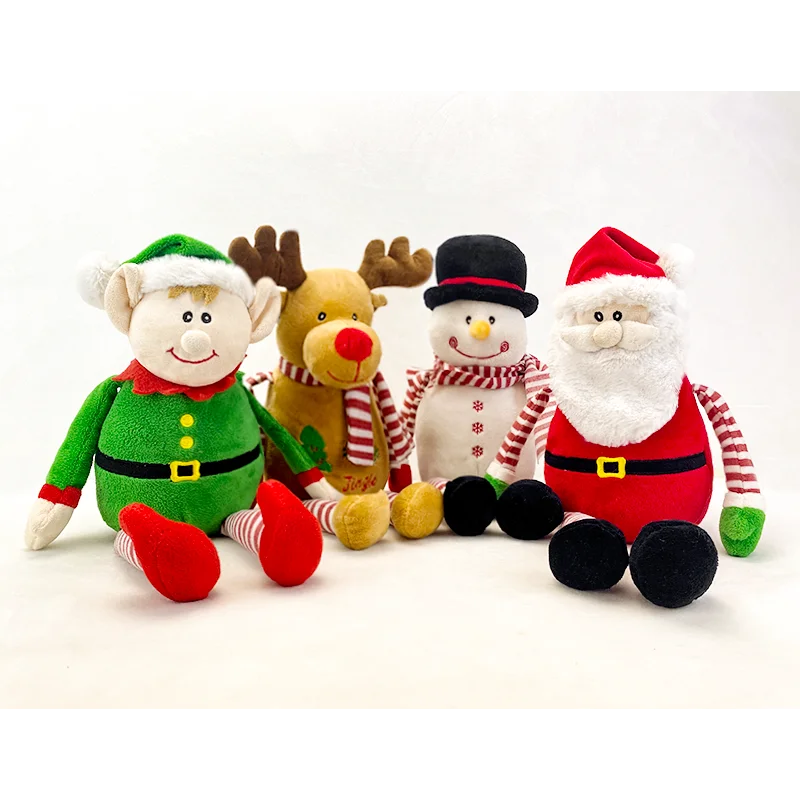 New Xmas Moose Deer Plush Toys With Red Scarf Embroider Logo Custom