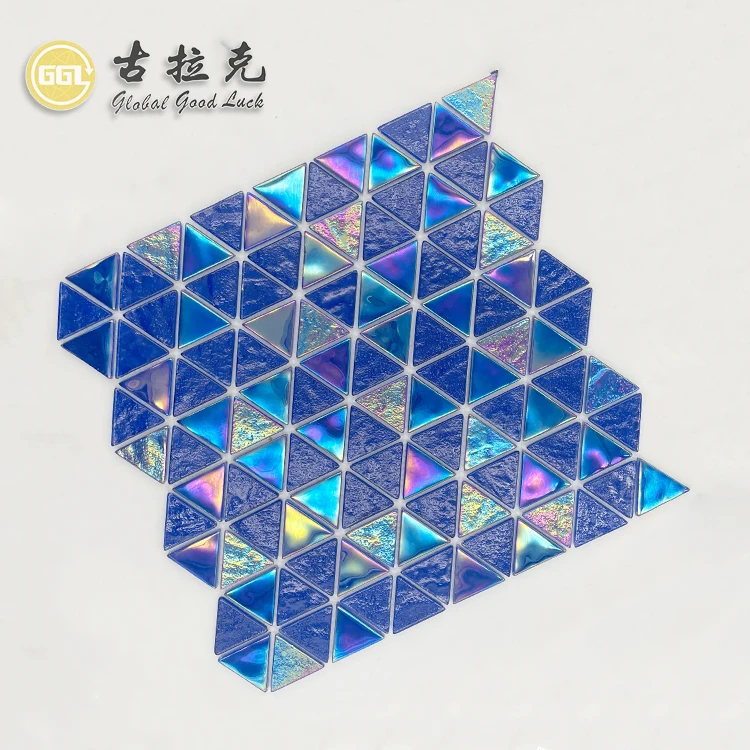 Triangle Shape Iridescent Blue Glass Mosaic Tile For Swimming Pool