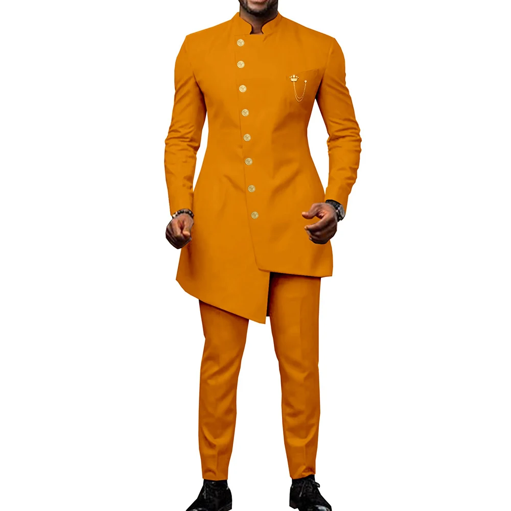 Stylish Stand Color Blue Men Suits Tuxedo Blazer Terno Hombre Elegant Long Jacket Pants aperçu 11