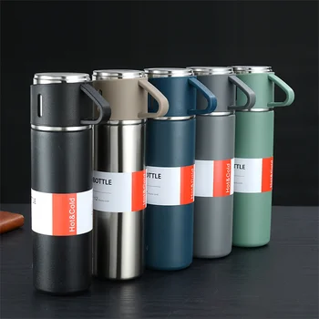 Stainless Steel Thermo 500ml/16.9oz Vacuum Insulated Bottle with Cup for Coffee Hot Drink and Cold Drink Water flask.(Gray,Set)
