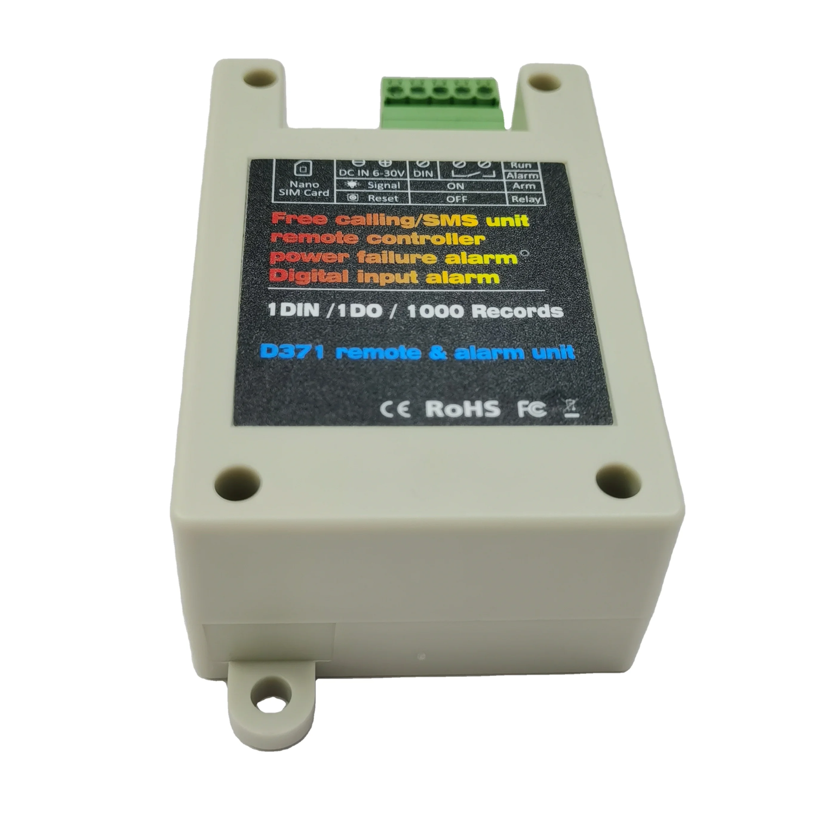 Free Calling Sms Unit Remote Controller Power Failure Alarm Digital Input Alarm 1 DIN/1DO/1000 Records D371 2G