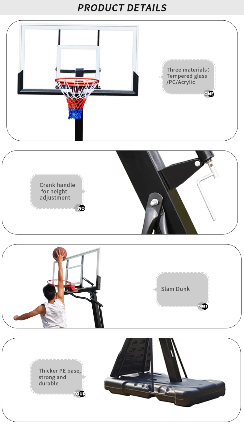 Fashionable Basketball Hoop Stand Indoor Outdoor With Crank Handle For