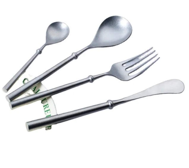 Europe Thicken round handle Household 304 Stainless Steel Knife Fork Spoon Cutlery Set Juego De Cubiertos Metal kitchen Utensil