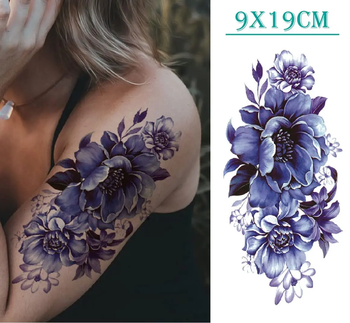 Temporäre Tattoo-Sticker – Rosen-Blüten-Design, 21 X 11 Cm, Wasserfest & Hautfreundlich