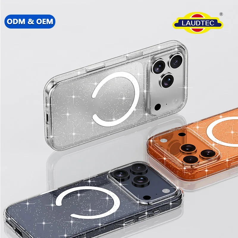 Clear Glitter Magnetic Phone Case with Magnetic Shockproof Transparent Protective Cover for iPhone 18 17 Pro Max