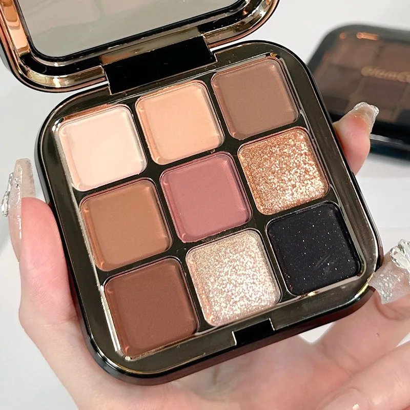 Custom Nine Colors Eyeshadow Matte Fine Smooth Contouring Pearl Shimmer Glitter Brown Eyeshadow Palette Wholesale
