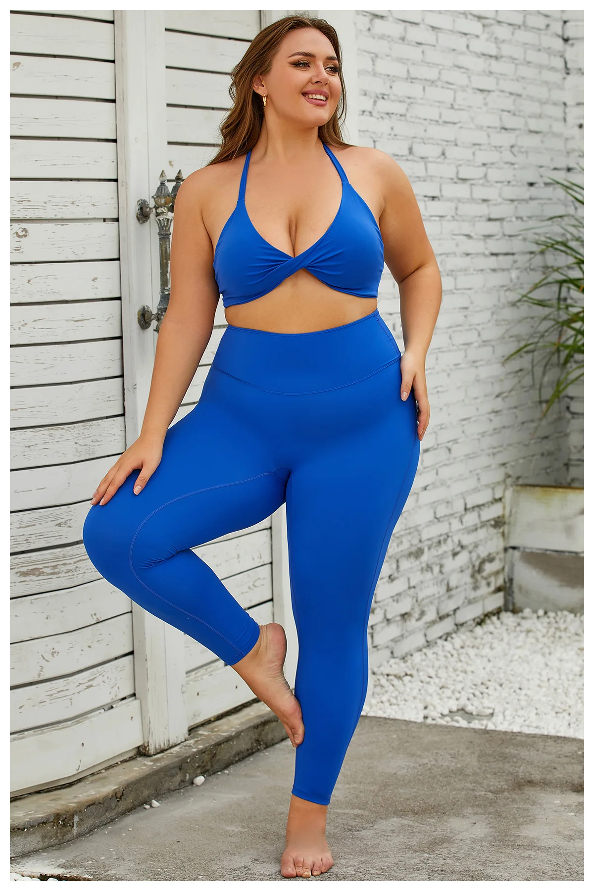 Customization 3XL Plus Size  Women Gym Fitness Sets sports bra Twist Front Sports Bra High Waist leggings Yoga Active Wear Set supplier