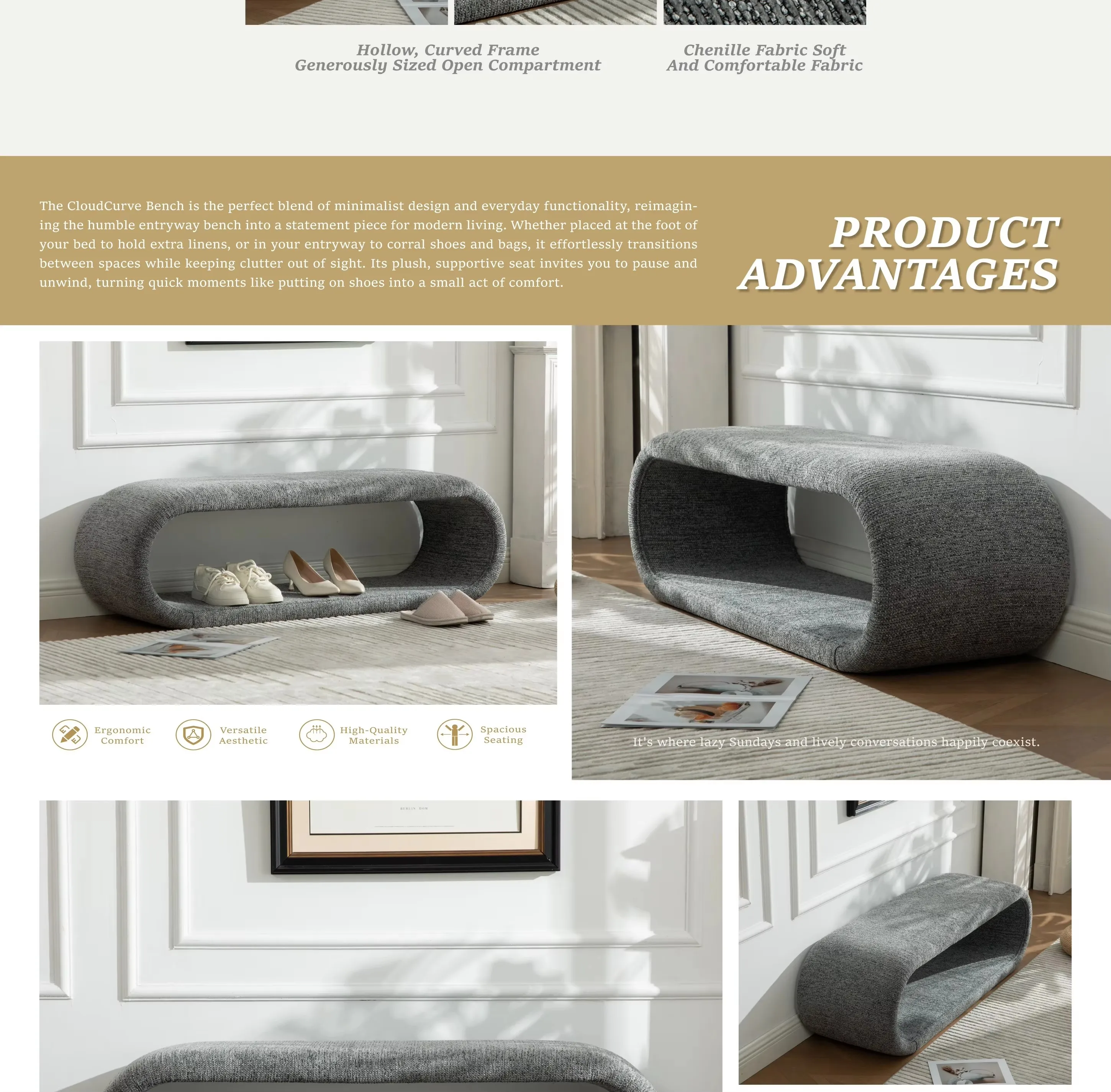 Elvarenae Orelle Open-Shelf Bench — product detail