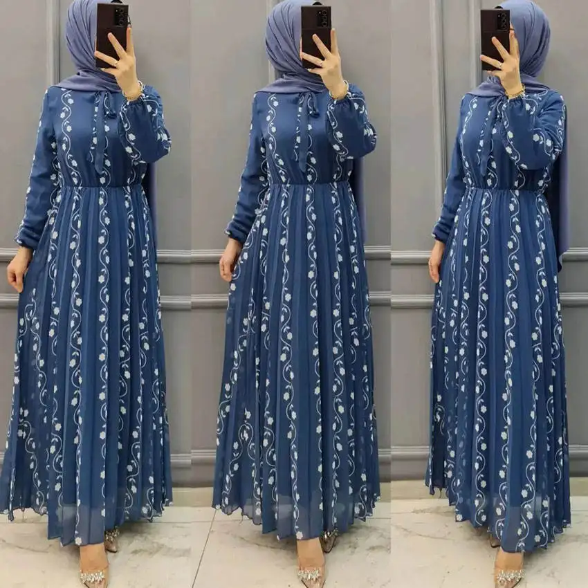 New Designs Robes Print Floral Long Abaya Muslim Dress Women Kaftan ...