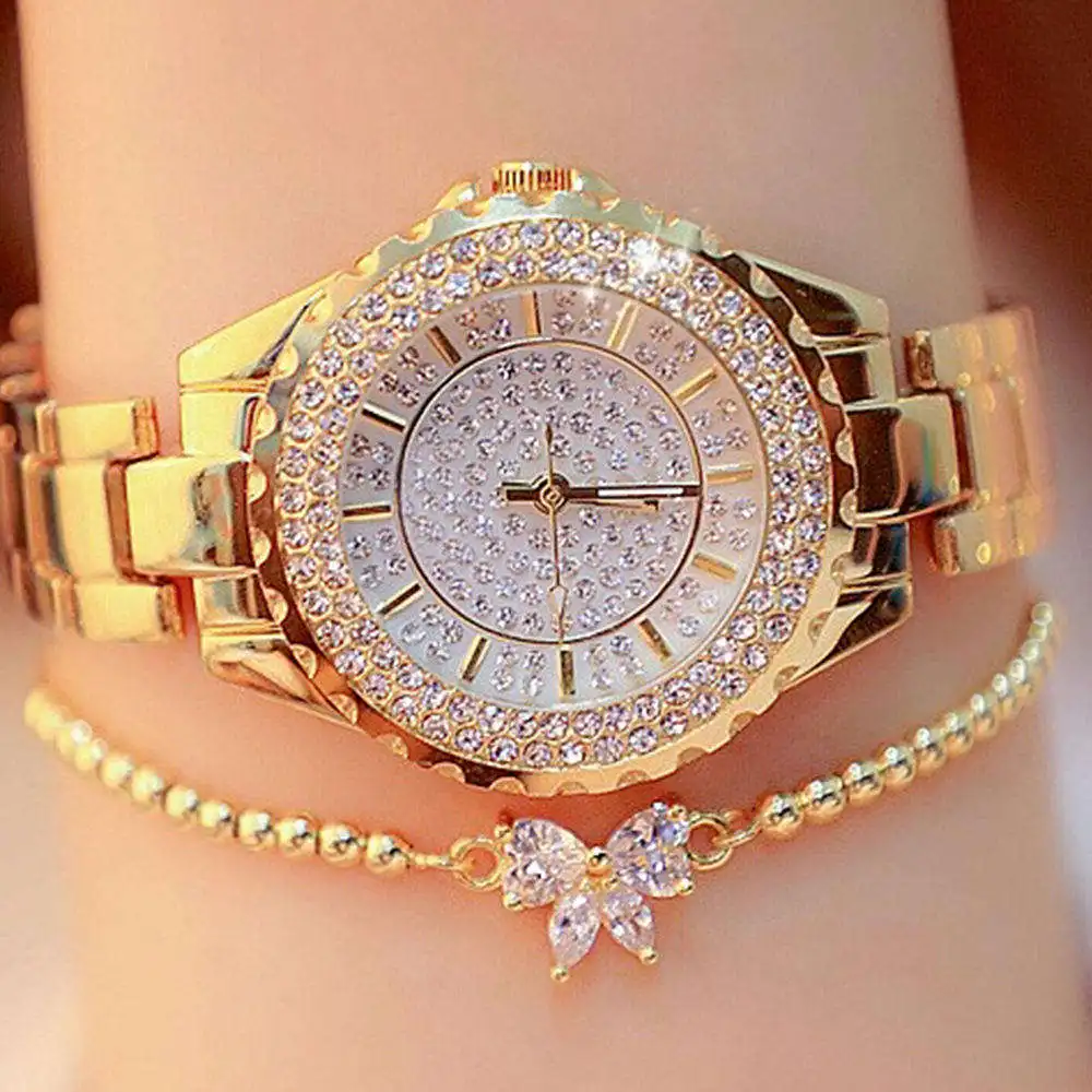 Luxury Gold Diamond Watches Women Brand Ladies Crystal Bracelet Quartz