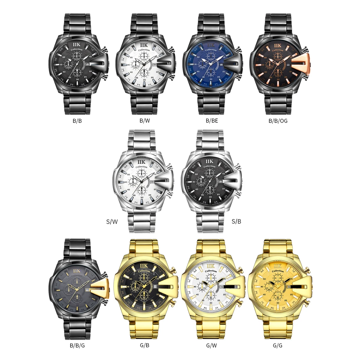 IIK Stock Analog Alloy Water Proof 3Atm Steel Date Erkek Saat Wristwatch for Men